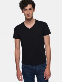Herren V-Shirt Stretch Schwarz